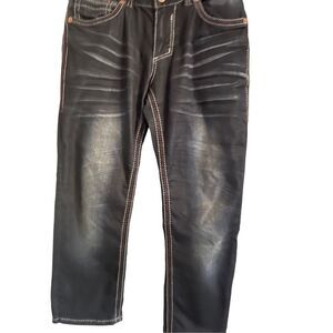 American Fighter Mens  Black Straight-Leg Short Denim Jeans Size 30